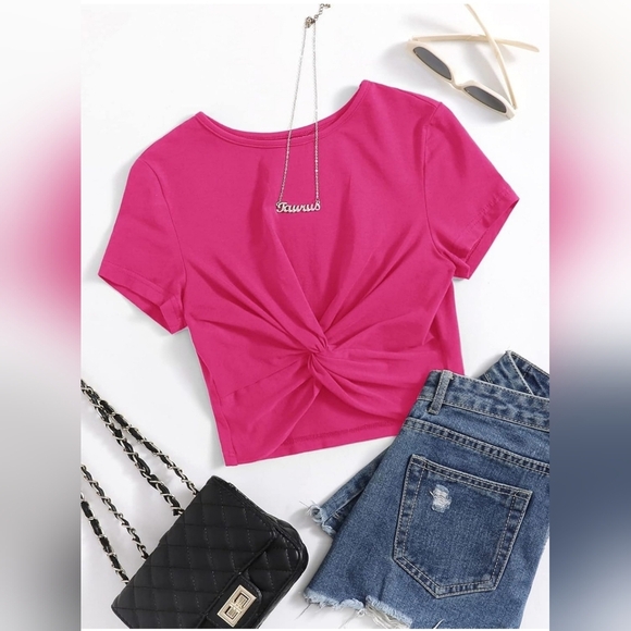 NWT SHEIN EZwear Hot Pink Twist Hem Crop Top Size XS (2) - Picture 2 of 12